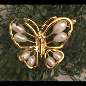 Vintage Pearl Butterfly Brooch